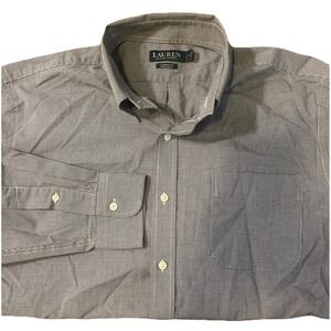 Ralph‎ Lauren Mens 17"  Inch 34/35 Dress Shirt black Small Plaid no-iron classic